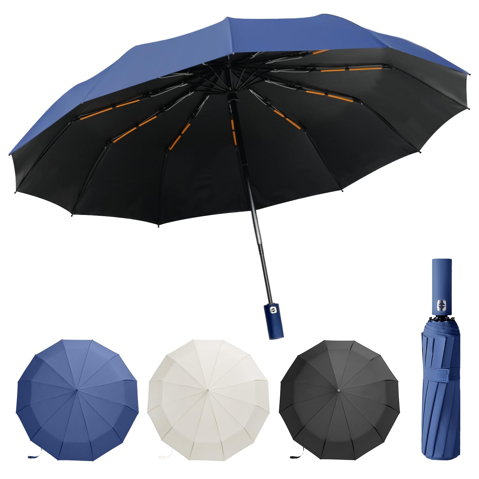 Bliekify B-Navy Blue-Large Umbrella Umbrella Windproof Strong Compact Folding Portable,Extra Large Automatic Open & Close Rainproof With Uv Protection,Sturdy Durable Umbrella With 12 Ribs,99 Uv Protection Upf 50 (Navy Blue)