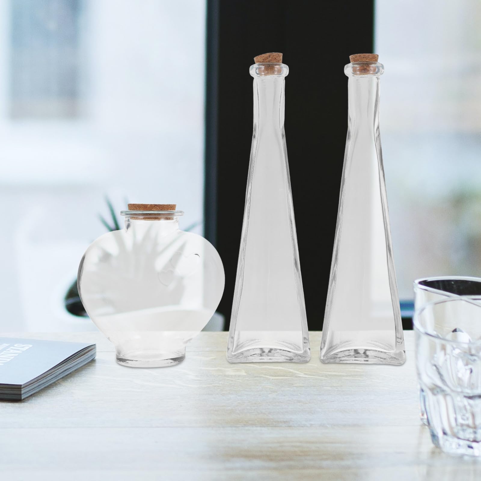 MAGICLULU Juego de 3 Botellas de Cristal para Ritual de Arena en Bodas, Frascos Decorativos Diseño de Origami, Recipientes para Ceremonias y Eventos Obsequios