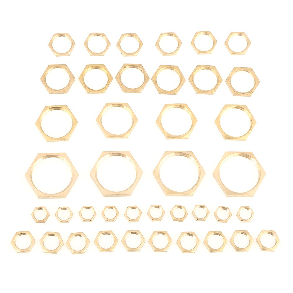 Gold Thin Nut Brass Lock Nut Assortment 40pcs Assorted G1/8 G1/4 G3/8 G1/2 G3/4 G1 Thread Pipe Fitting Brass Hex Lock Nuts Thin Nut