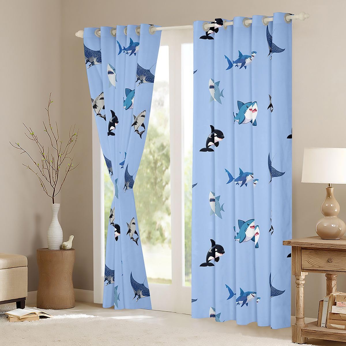 Homemissing Tende di squalo per camera da letto soggiorno animali marini creatura vita marina tende oscuranti mare mondo sottomarino trattamenti per finestre, 2 pannelli larghezza 166 x lunghezza 230