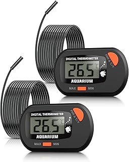 Aquarium Thermometer mit Sonde und Saugnapf, Mini Wasserthermometer Digital, digitales LCD-Wassertemperatur-Thermometer für Aquarium, Aquarium, Meeresreptilien, Terrarium (schwarz 2-teilig)