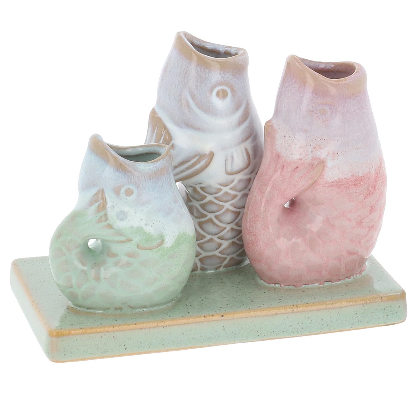 Shudehill Giftware Petite Pottery Fish Bud Vase Set, Ceramic Fish Stem Vases, Decorative Vase Trio