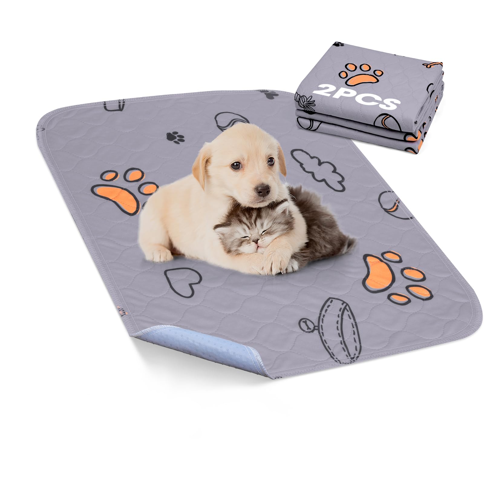 Washable Waterproof Pee Pads for Dogs - 2-Pack Small 18x24 Super Absorbent Reusable Training Pads, Non-Slip & Ideal for Puppies & Dog Playpen, Crate &