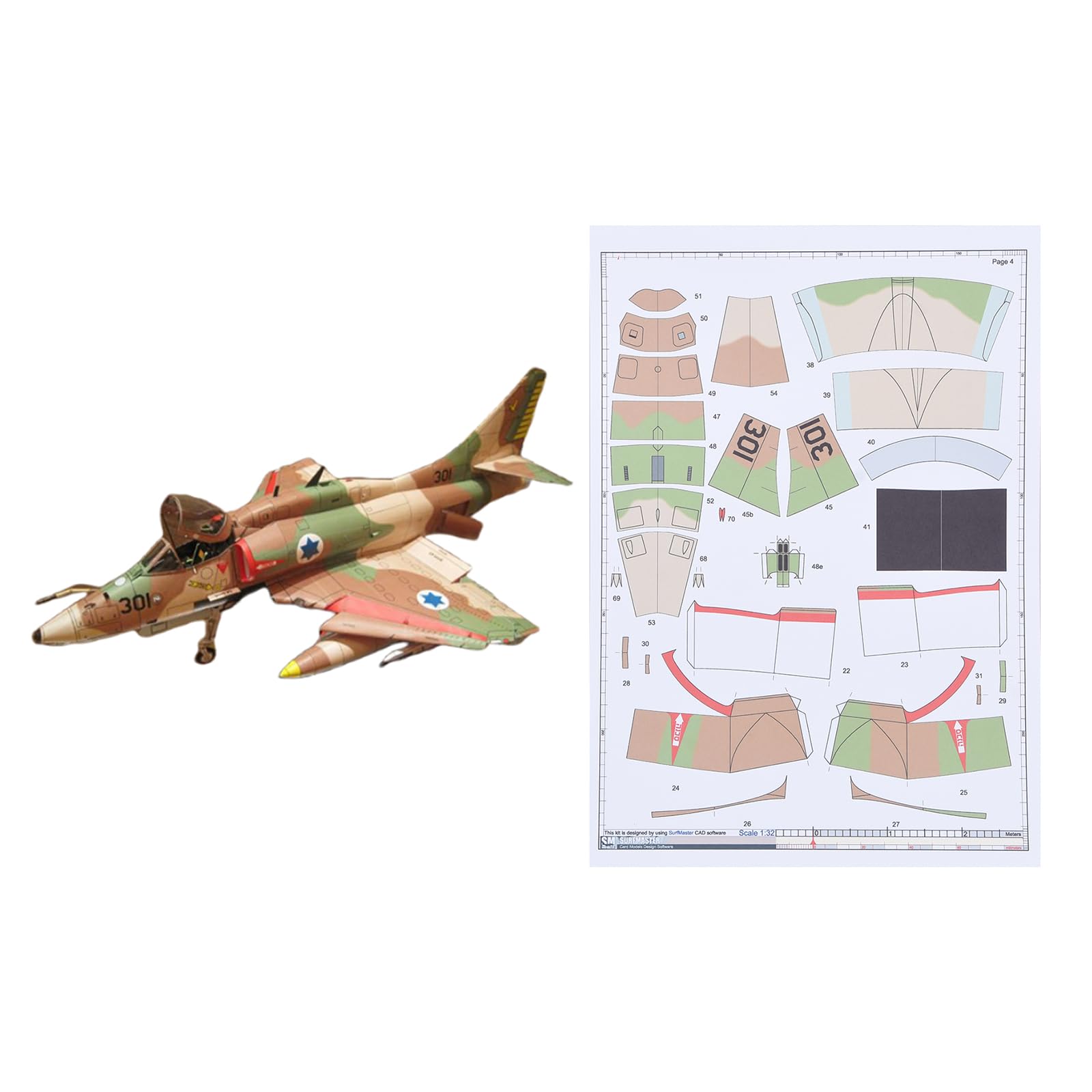 WANSUPYIN (Unassembled Kit) 1:32 American A-4 Skyhawk Fighter Plane Model Simulation Paper Airplane Model for Collection Gift