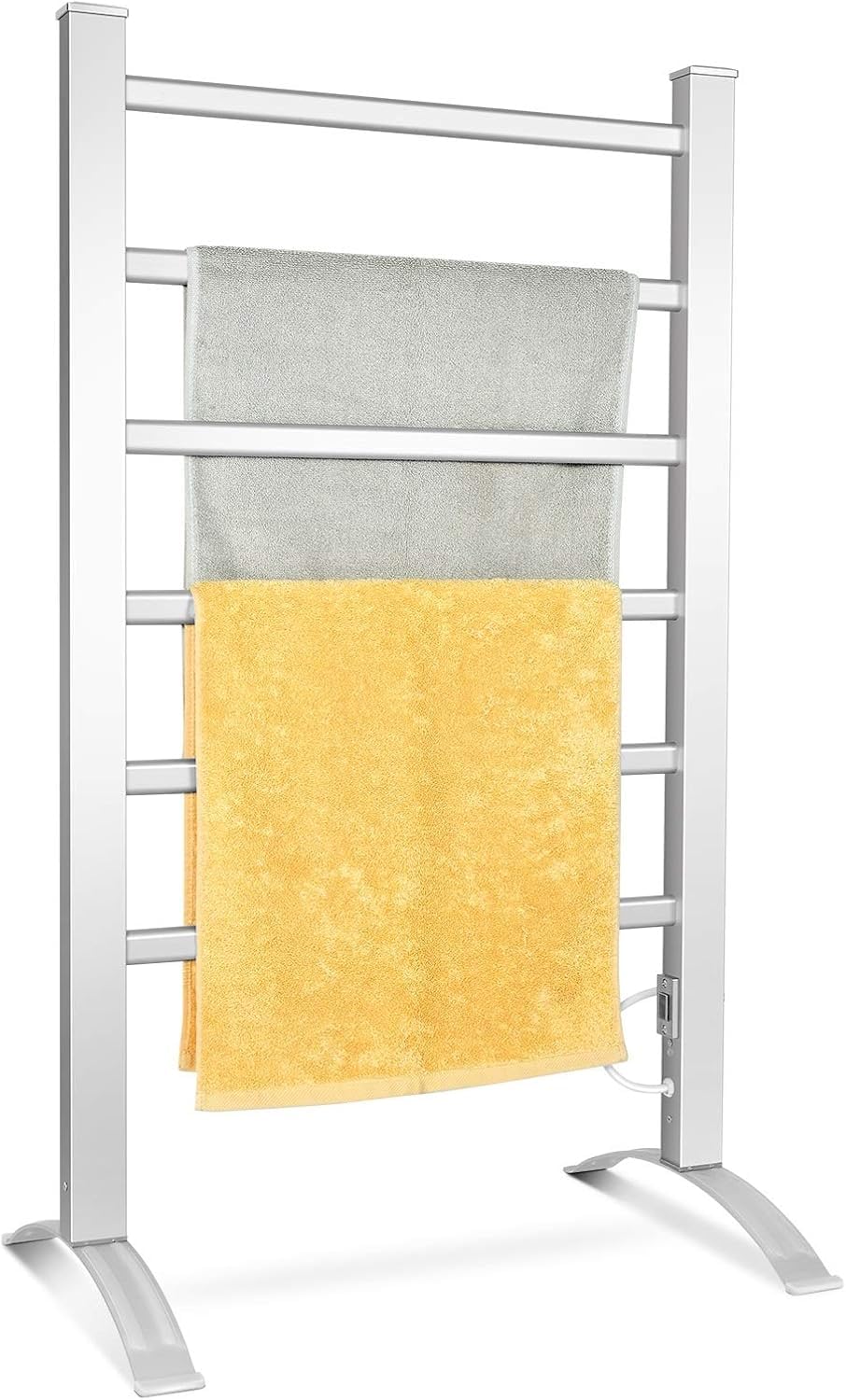 FANTASK 2 in 1 elektrischer Handtuchwärmer, Handtuchhalter mit 6 Stangen freistehend & wandmontiert, 100W Handtuchheizkörper Aluminiumrahmen, Handtuchtrockner Badheizkörper