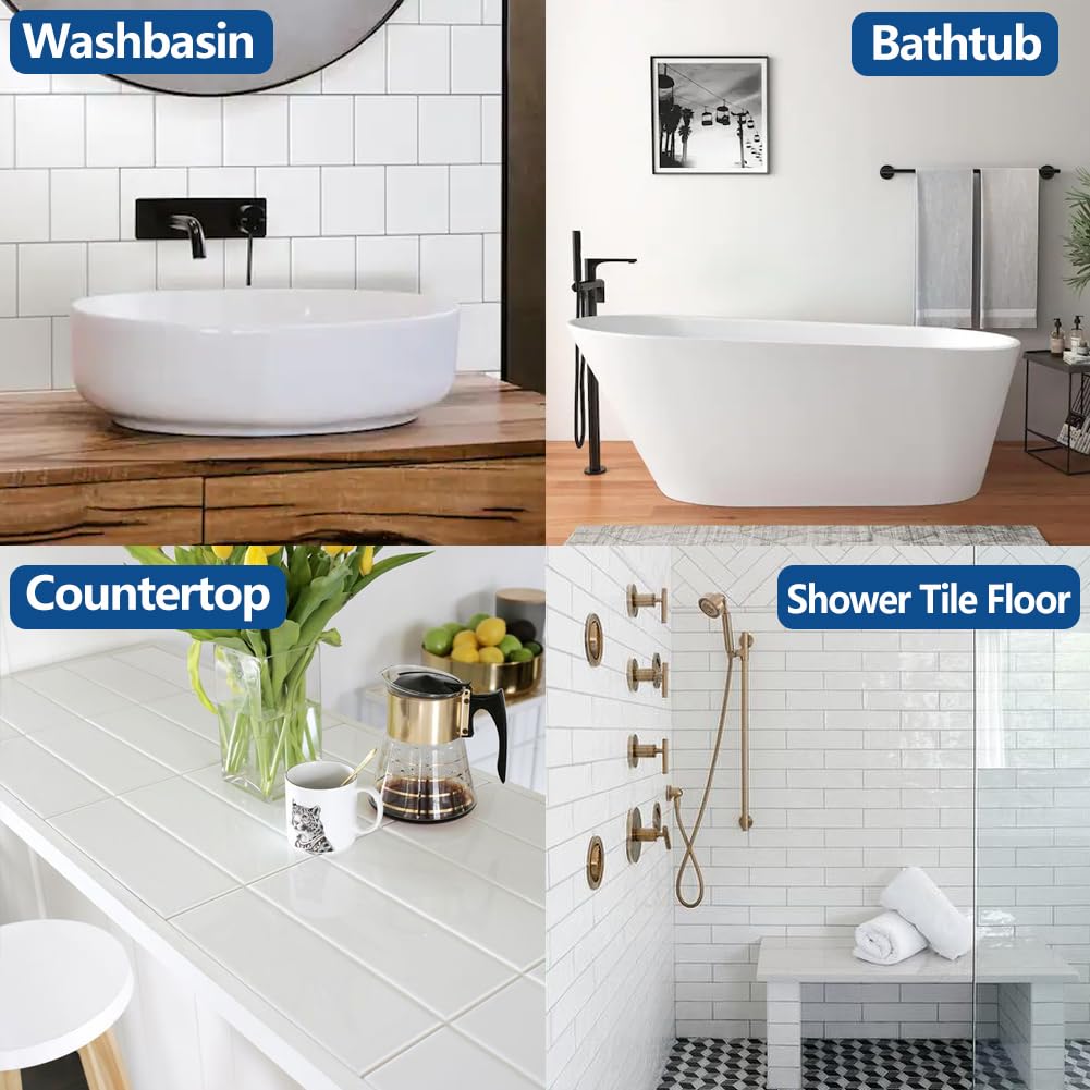 BEKOMN Tub and Tile Refinishing Kit (1kg,Full Tools,White),Bathtub Sink