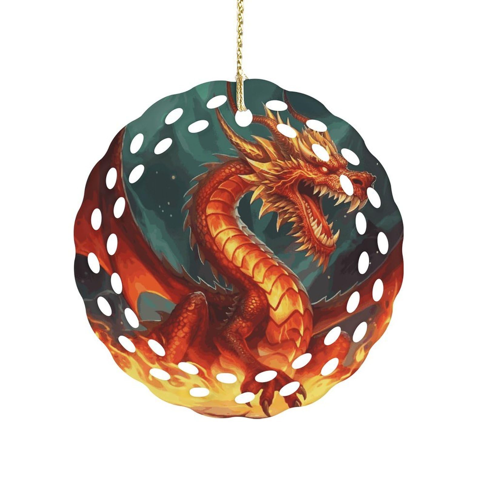 Fodpand Women's Style Dragon King In Fire Ceramic Ornament For Home Decor 3.2" Round Tree Decoration Christmas Ornaments For Men Double-Sided Design
