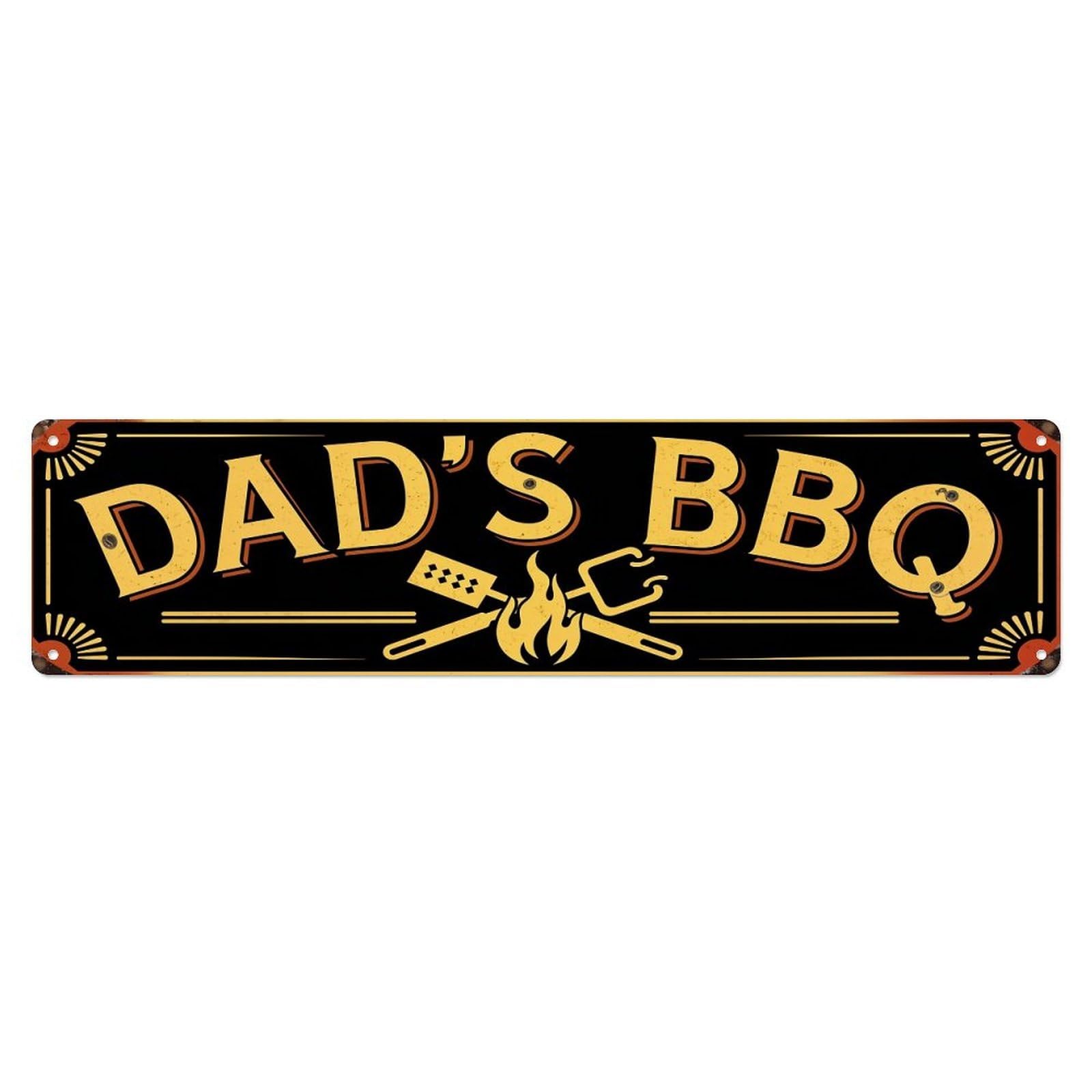 Dads Bbq Grill Tools Flame Metal Tin Sign Plaque