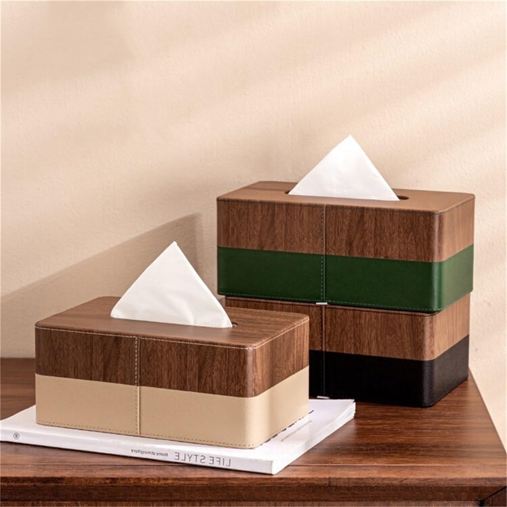 Nuova scatola for fazzoletti in legno massello in stile cinese con stampa paesaggistica, porta tovaglioli multifunzionale e organizer for l'arredamento dell'home office(Green)