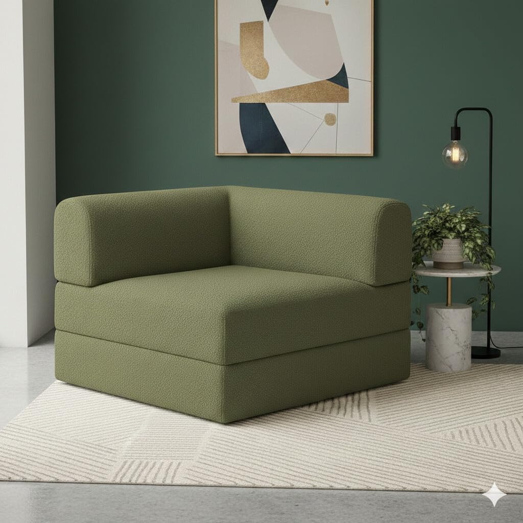 Premium Bouclé Fabric Sofa Cum Bed | Foldable Floor Sofa with Backrest | Convertible Single Bed | Space-Saving Furniture for Living Room & Bedroom,Olive Green-image-25