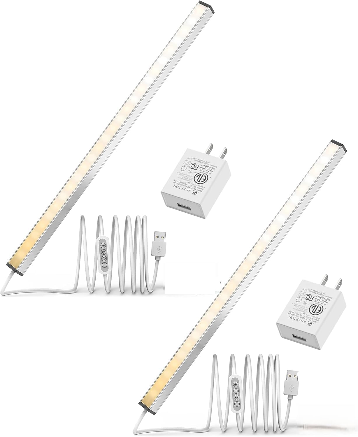 LED Under Cabinet Lighting USB Plug-in, Dimmable, 3 Color Temperature, 14.5 in, Under Counter Lights for Kitchen,Shelf,Cupboard, Under Desk Monitor Light Bar (Sliver, 14 inch-2 Pack)