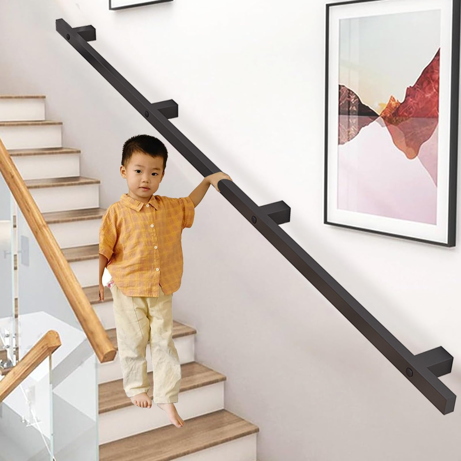 Fkxsxaz Black Modern Stairs Handrails - Staircase Handrail Banister Rail Support Kit 1M 1.5M 2M 240Cm 300Cm 5.2M 6M Wall Mounted Stair Railings Rod Corridor Safety Grab Bars(11Ft/330Cm)