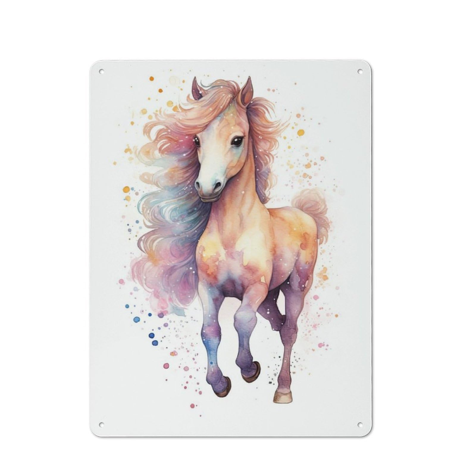 Junmoney Watercolor Baby Horse Pony 40X30cm Retro Metal Plaque With For Garage Or Workshop, Housewarming Present For People Styling Garage And Workshop