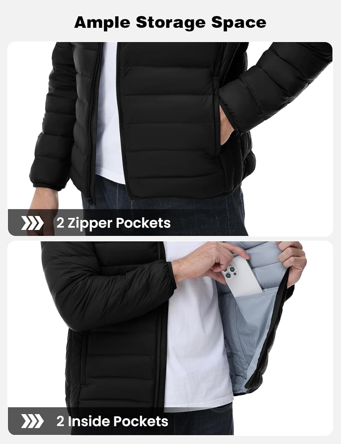 Rdruko Men's Down Puffer Jacket with Hood Packable Lightweight Puffy Winter Coat Hooded - Image 6