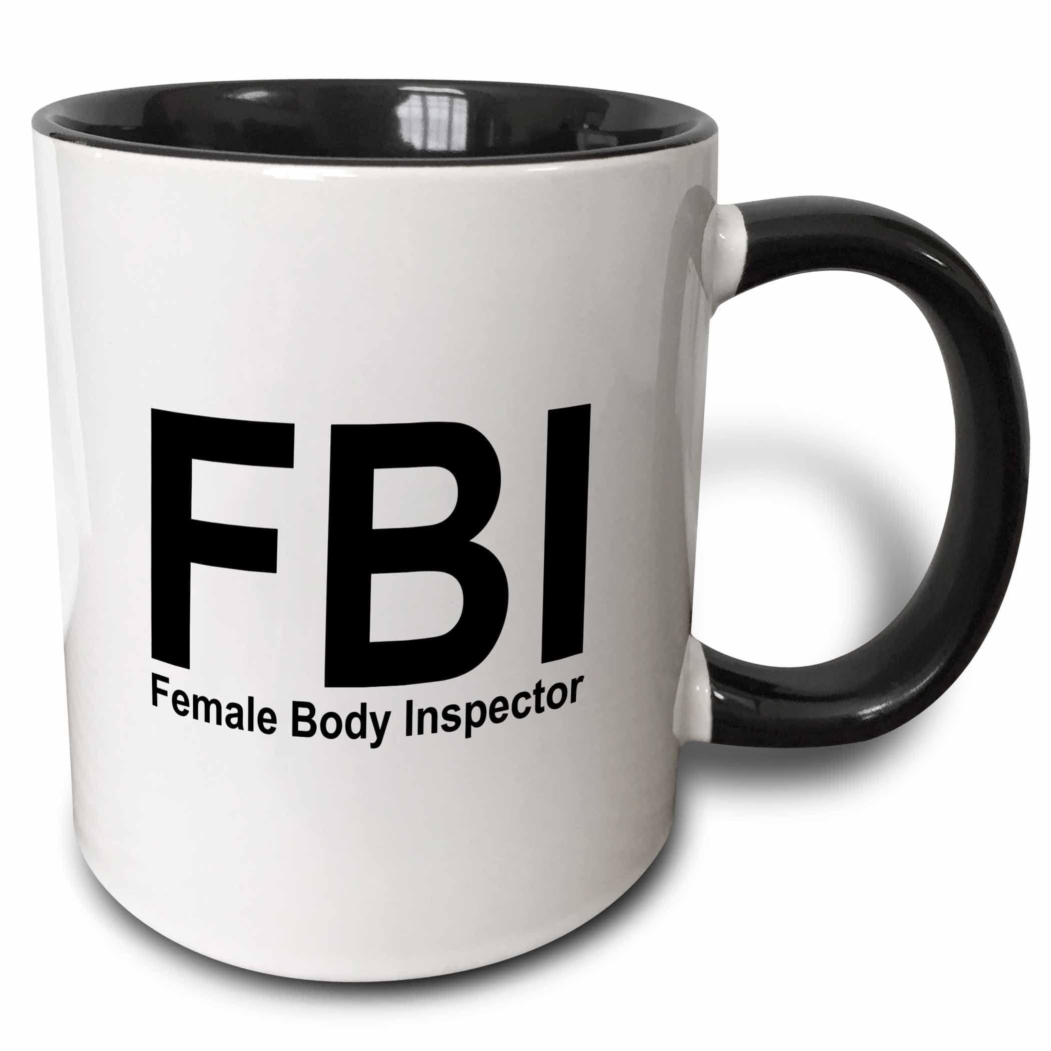 3dRose mug_32852_4 FBI Female Body Inspector - Two Tone Black Mug, Multicolor, 11 oz
