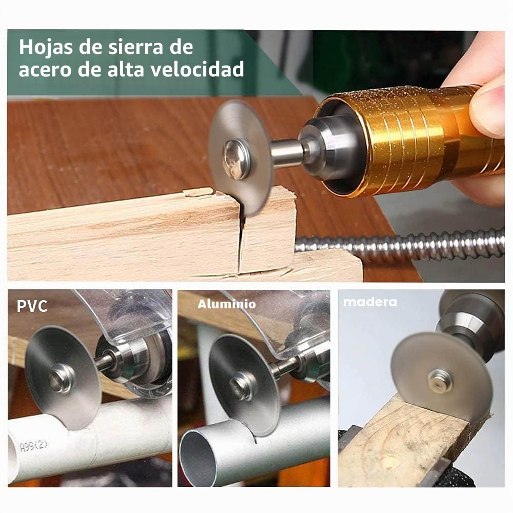32 Piezas Discos de Corte para Dremel, Disco Corte Diamante & Mini Hoja de Sierra Circular HSS & Mini Disco de Corte de Resina (3mm Mandril) para Madera, Vidrio, Plástico, Piedra, Metal