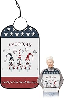 QueenKer Funny Adult Bibs for Eating, American Counrey of the Free and Brave Waterproof Clothing Protector Washable Adult Bib with Crumb Catcher for Men Women Elderl and Seniors