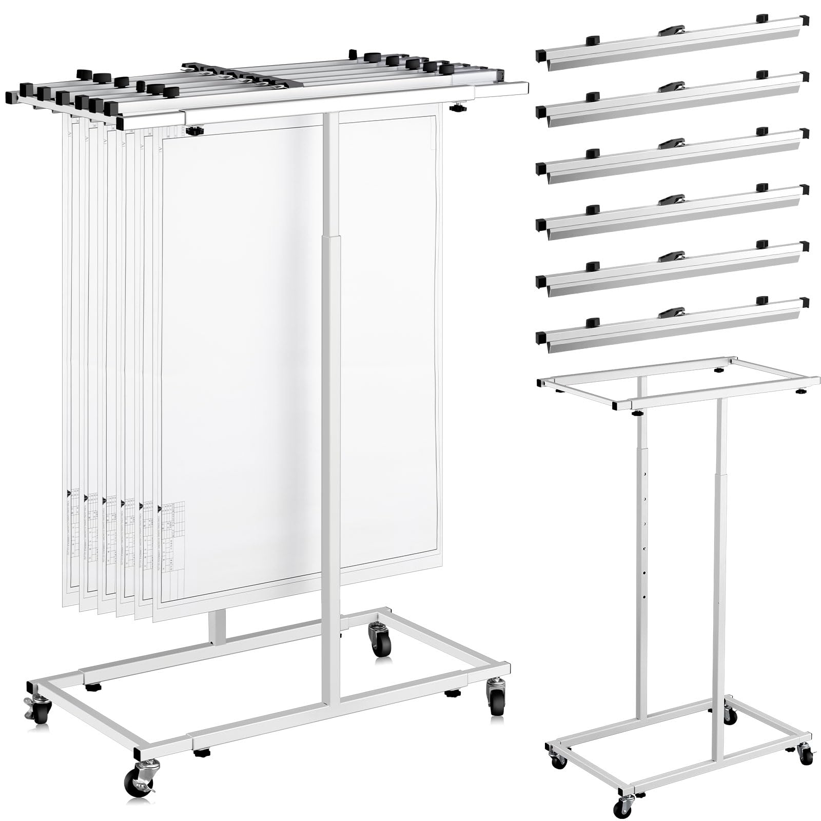Kolldenn Mobile Blueprint Storage Rack with 6 Clamps 4 Wheels, 24 Inch