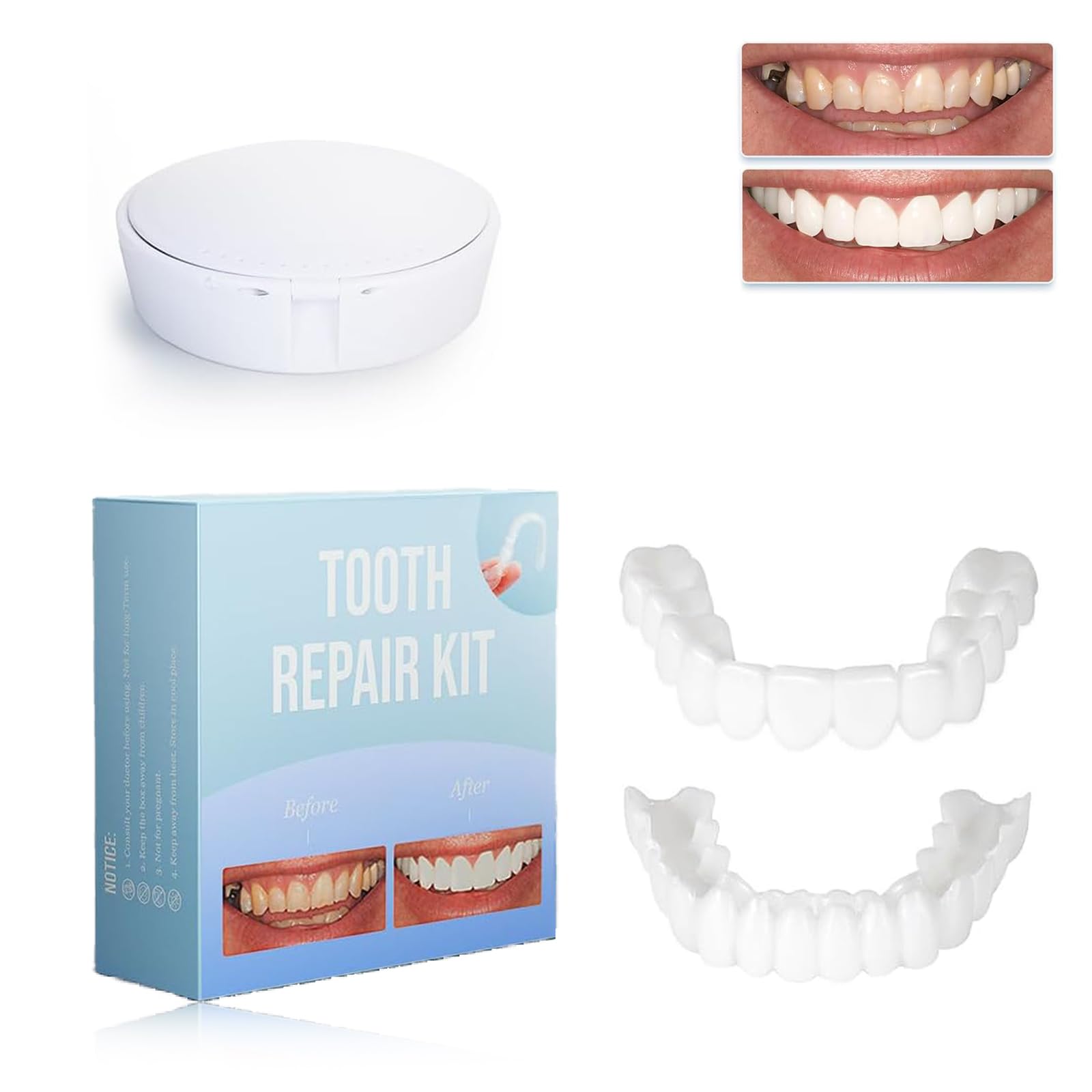 LINXINS False Teeth Veneers Top and Bottom, Clip on Veneers Top and Bottom, Complete Smile with Temporary Teeth, Durable and Adjustable, Provides Natural, Comfortable, Adjustable Smile, 1 Count