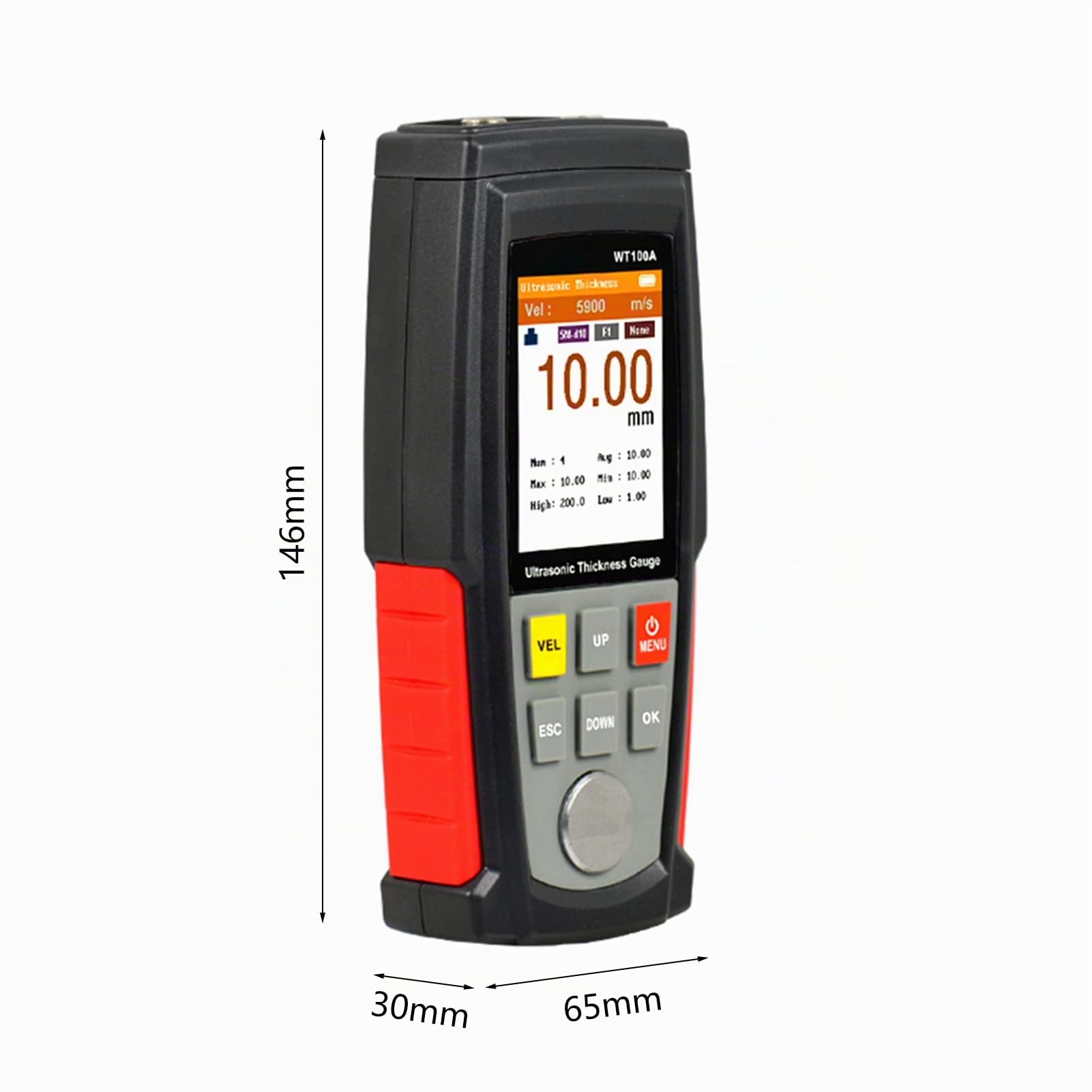 BuyWeek Medidor de Espesor Ultrasónico WT100A Probador de Espesor Ultrasónico Digital de Mano Rango de Medición 1-225 mm