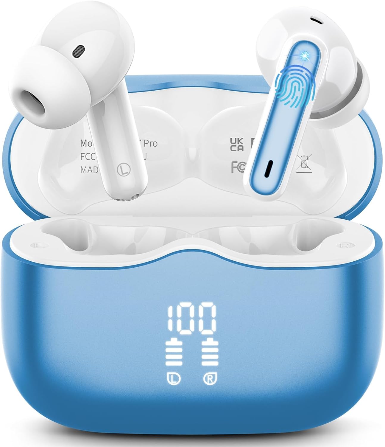 Wireless Earbuds, 2026 Bluetooth 5.4 Ear Buds in Ear with 4 ENC Noise Cancelling Mic, New Wireless Earphones HiFi Stereo Deep Bass 40H Playtime, In-Ear Bluetooth Earbuds LED Display IP7, Lake Blue