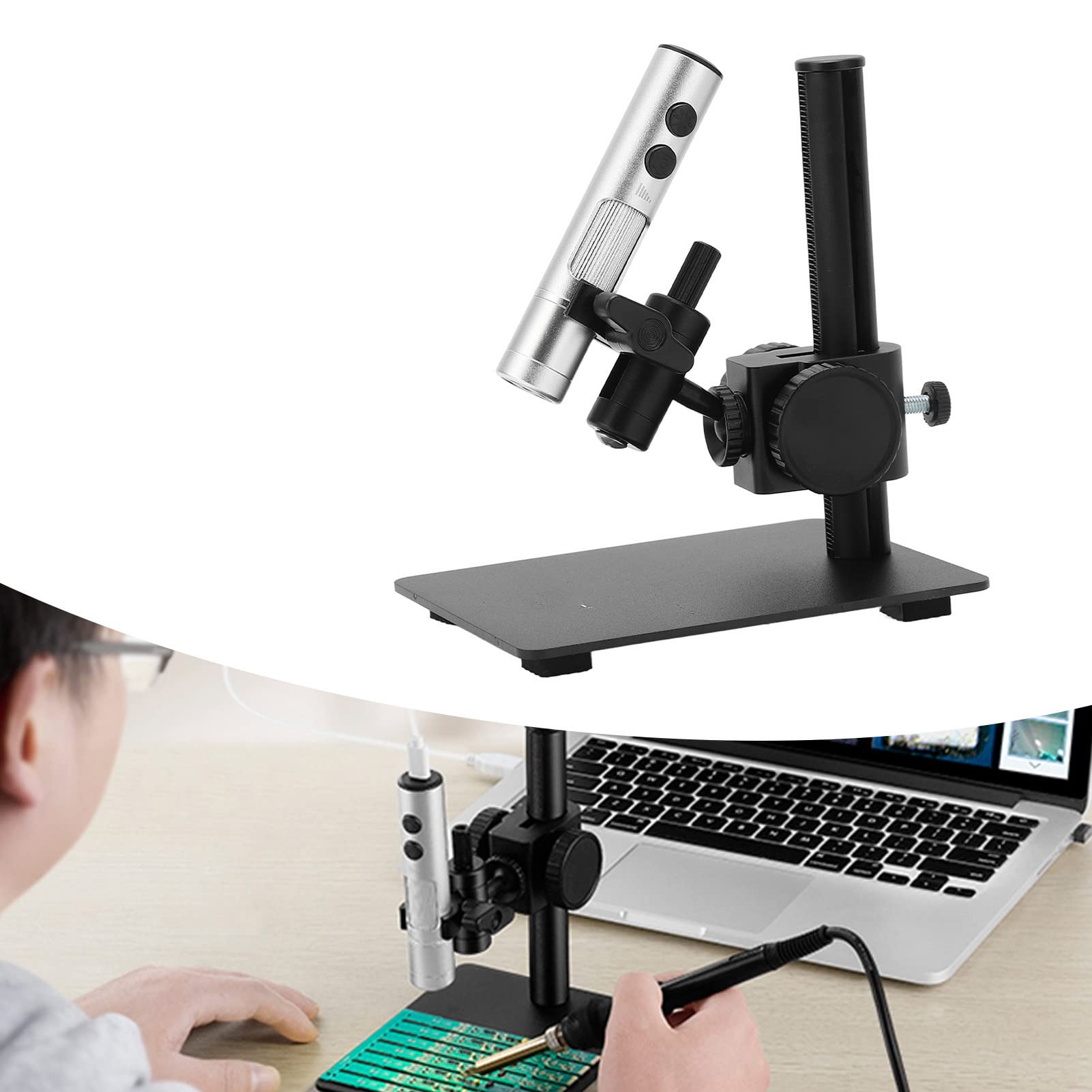 Aramox Cyfrowy Mikroskop Lupa Mikroskop USB ze Stopu Aluminium 12 MP 750X Obrazowanie HD Duża odległość Zoom Ostrość Obrotowa Soczewka Boczna do Kontroli Stacji Roboczych CNC