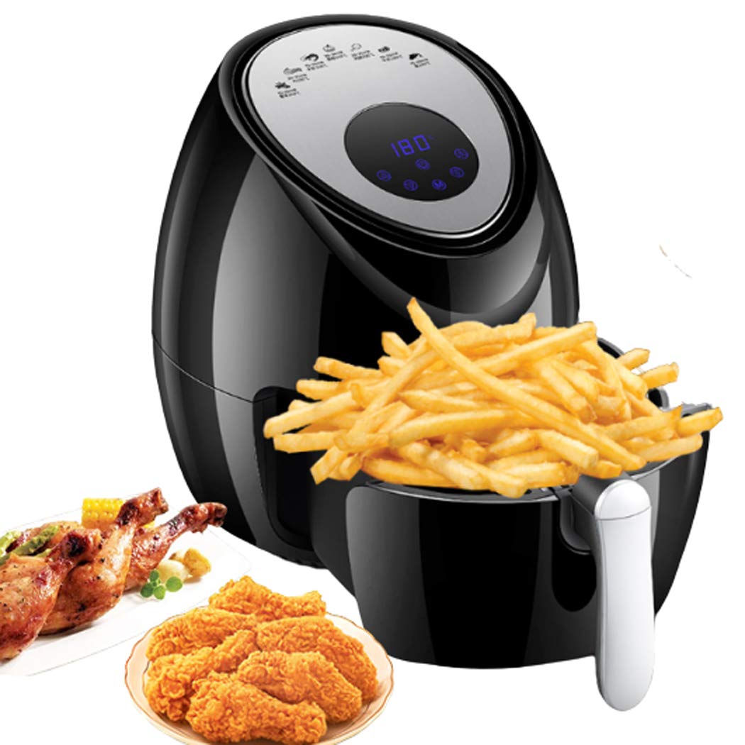 5.5 Liter Air Fryer with LED Digital Touchscreen, Smoke-Free Electric Fryer with 7 Presets Nonstick Basket, for Healthy Oil Free Or Low Fat Cooking, 1500 W, Black,Single pot