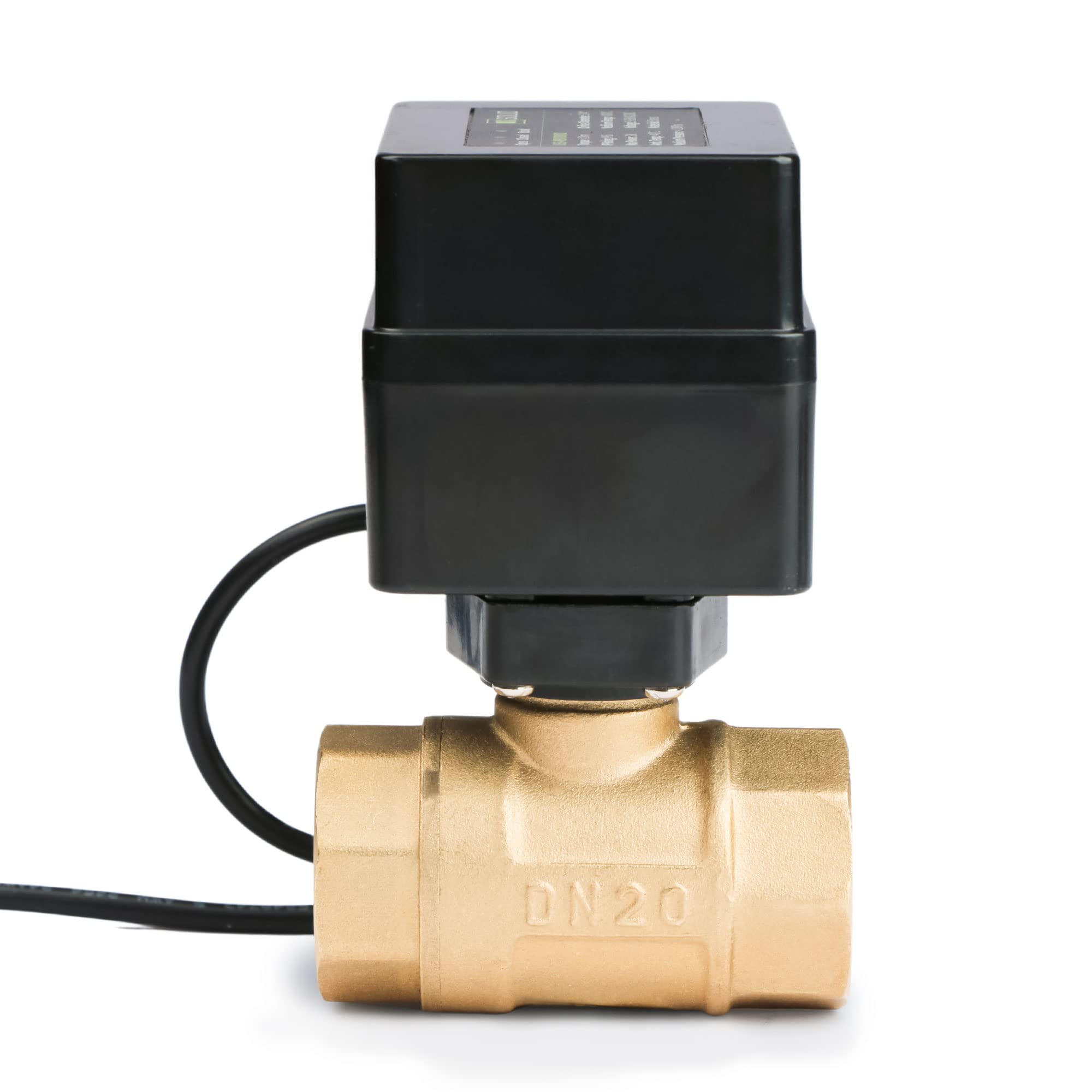 U.S. Solid Valvola a sfera motorizzata - Valvola a sfera in ottone da 3/4" con porta standard, 9-36V AC/DC, configurazione a 2 fili di ritorno automatico, normalmente aperta, filettatura G