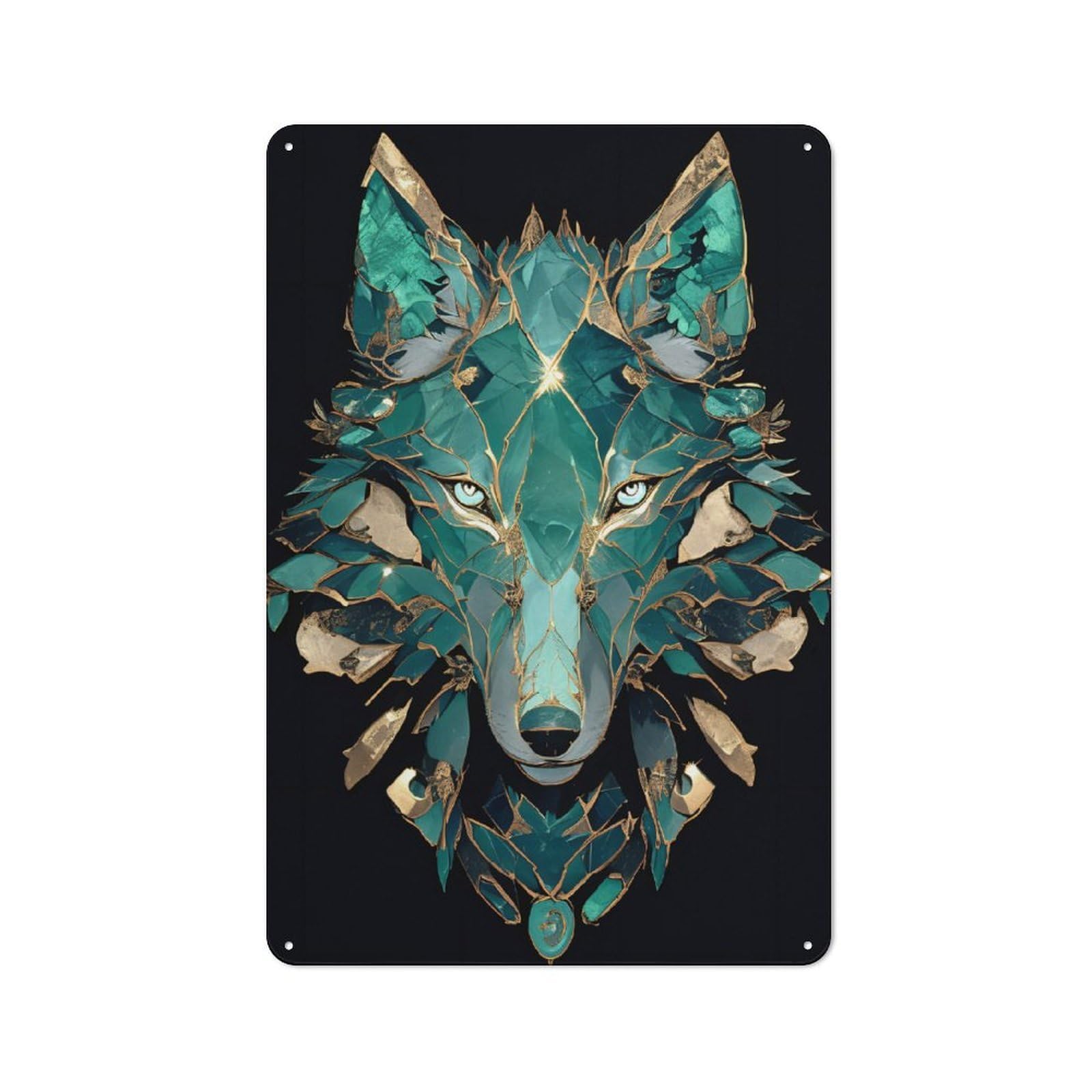 Junmoney Style-7 Crystalline Wolf Portrait Tin Sign 30X20cm For Workshop Wall, Retro Wall Decor, Suited To Metal Sign Collectors