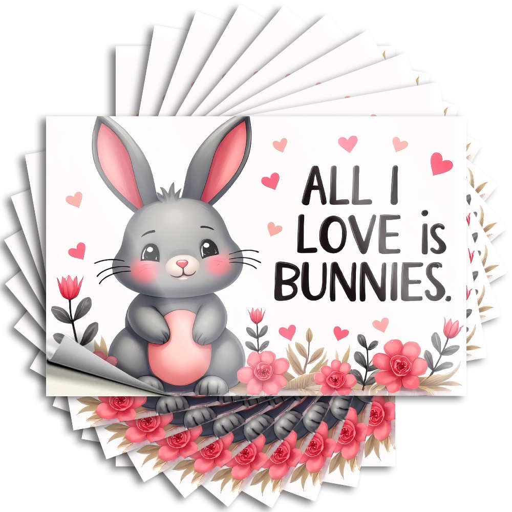 Fzfn Colour Cozy Bumper, Camping Decorations Bottle A Cute Bunny Surrounded By Pink Flowers With The Text All I Love Is Bunnies. | Funny Quote Hunting Decals(6X9cm)