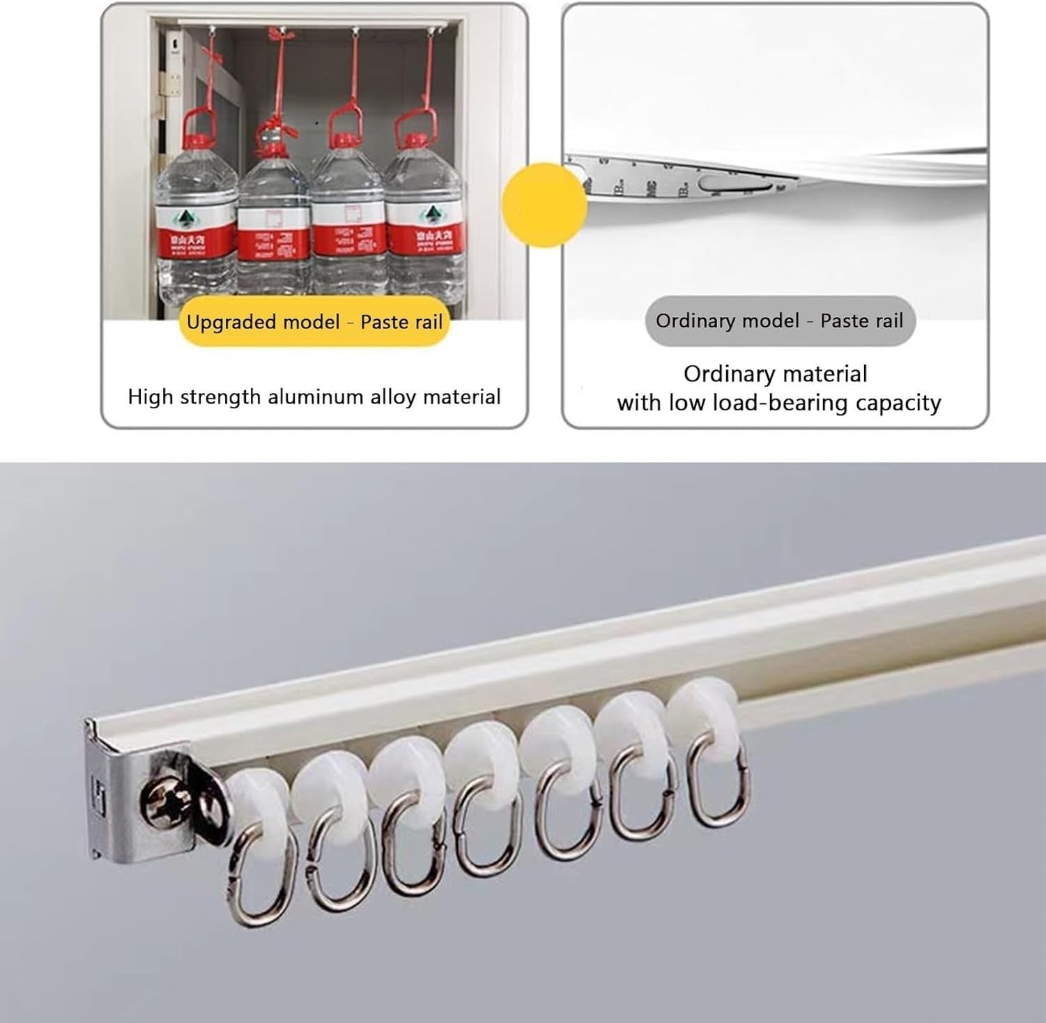 Binario per Tende Autoadesivo, Guida per Tende a soffitto o Parete, Senza Fori, Viti o Attrezzi, Asta Adesiva da 0,6 m a 2,8 m/2,0-8,5 Piedi, Idea, White, 2.8M/(9.1FT)