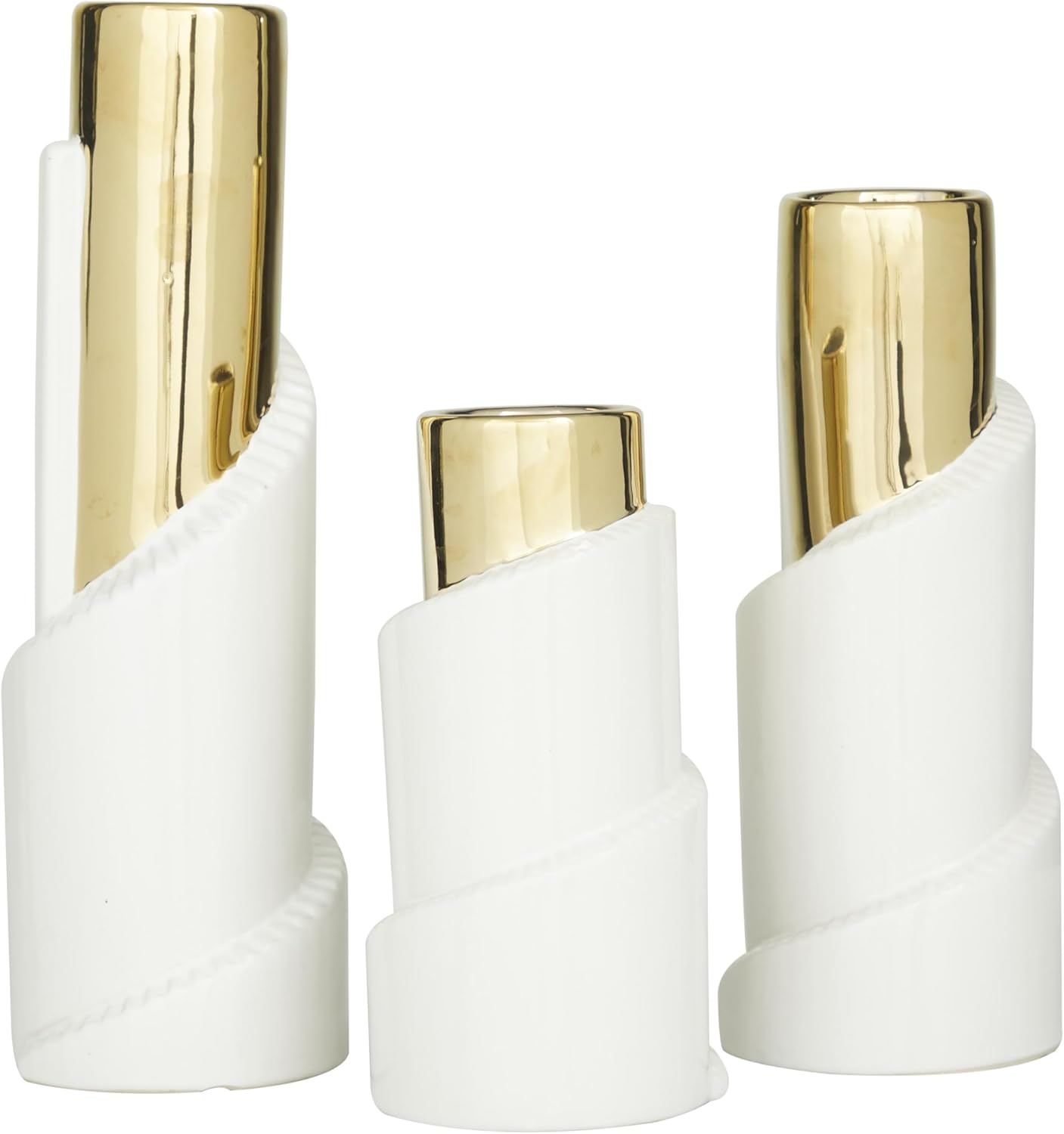 Deco 79 Ceramic Decorative Vase Spiral Centerpiece Vases with Gold Accents, Set of 3 Flower Vases for Home Decoration 15", 12", 9" H, Gold