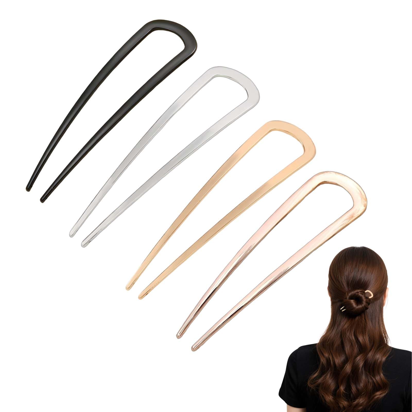 Xanthelle Hair Pins, 4 Metal French Pin Hair Clips in Silver Rose Gold Matte Black Gold