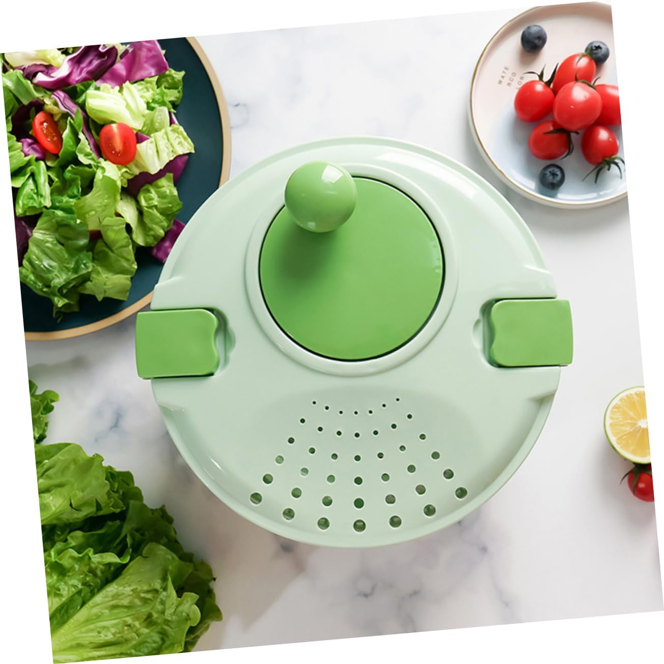 Manual Lettuce Washer Dryer with Clear Outer Bowl for Quick Salad and Fruit Cleaning Rotary Handle Vegetable Dryer and Strainer for Fresh Produce Preparation and Storage