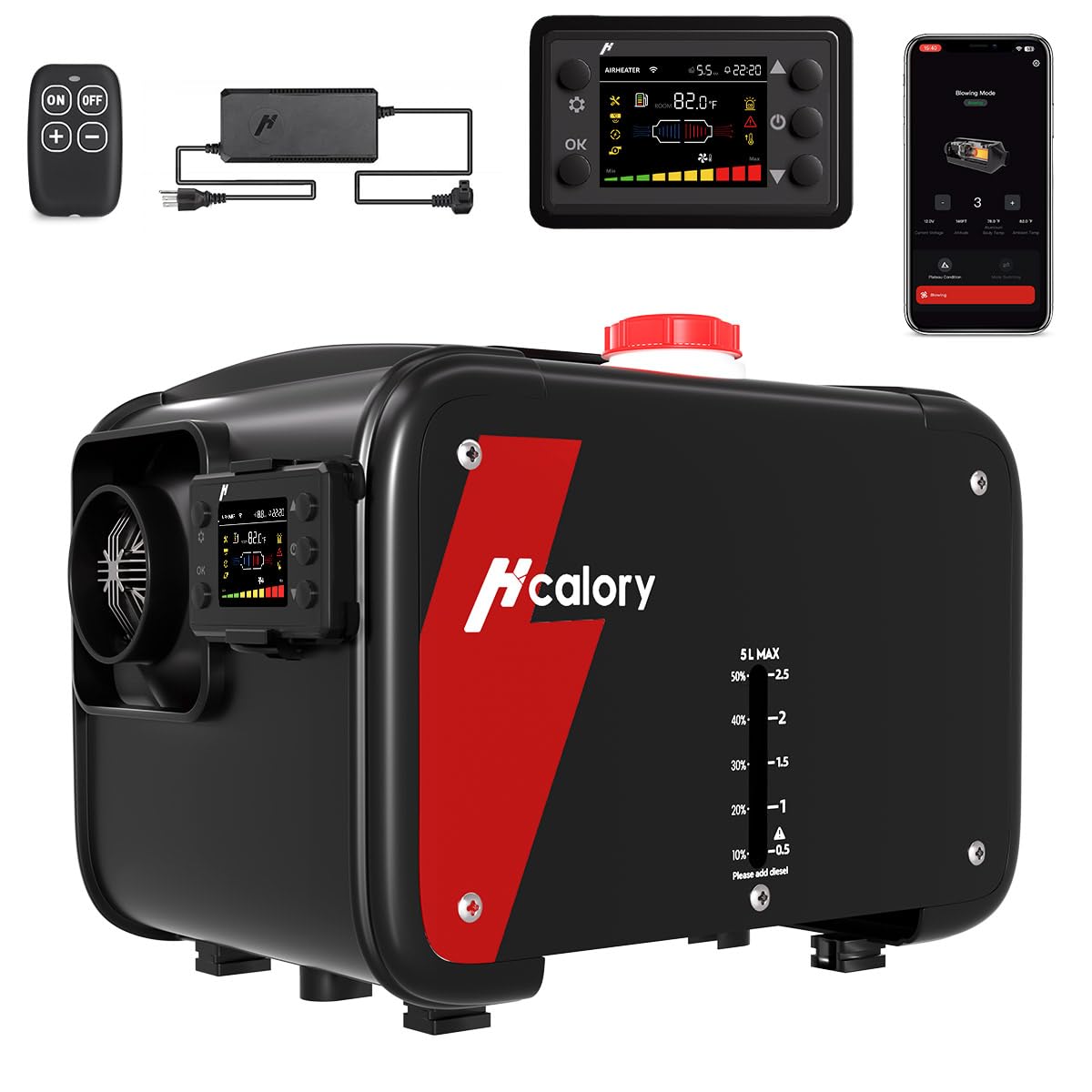 Diesel Heater 8KW, HBH1S 12V Parking Diesel Air Heater All in One with App Control, 10-Temperature Settings, Auto Start-Stop and Fast Heating, 110V AC & 12V 24V DC, for Car, RV, Campers