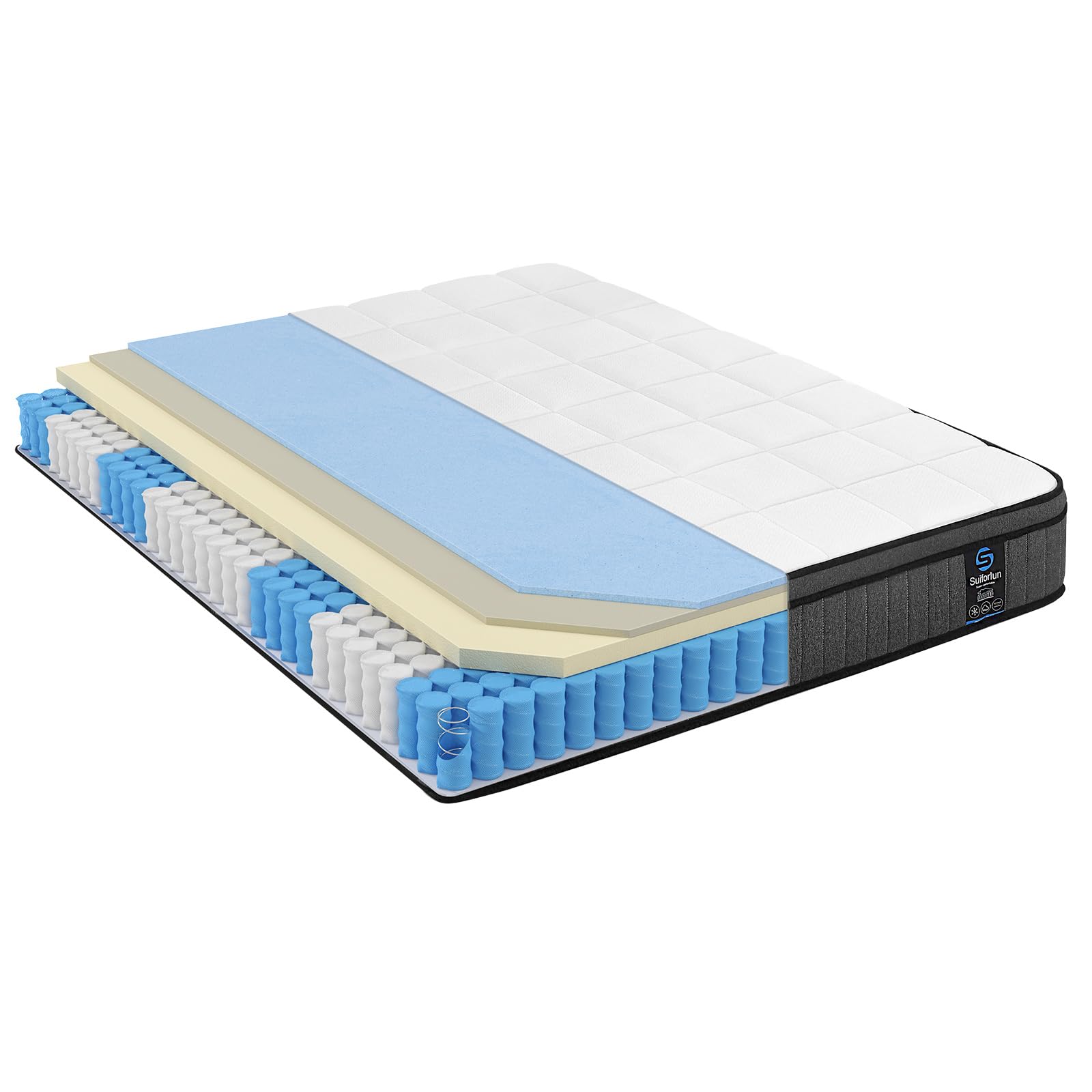 Suiforlun Mattress Height 22cm Foam Mattress 7-zone Medium Firmness H3&H4 (90 x 200 cm)