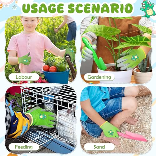 Image of Kids Gardening Gloves, Rubber Coated Non-Slip Yard Work Gloves for Boys & Girls, Protective Garden Gloves for Digging, Outdoor Play, Field Trips (Ages 5-10) (Green)
