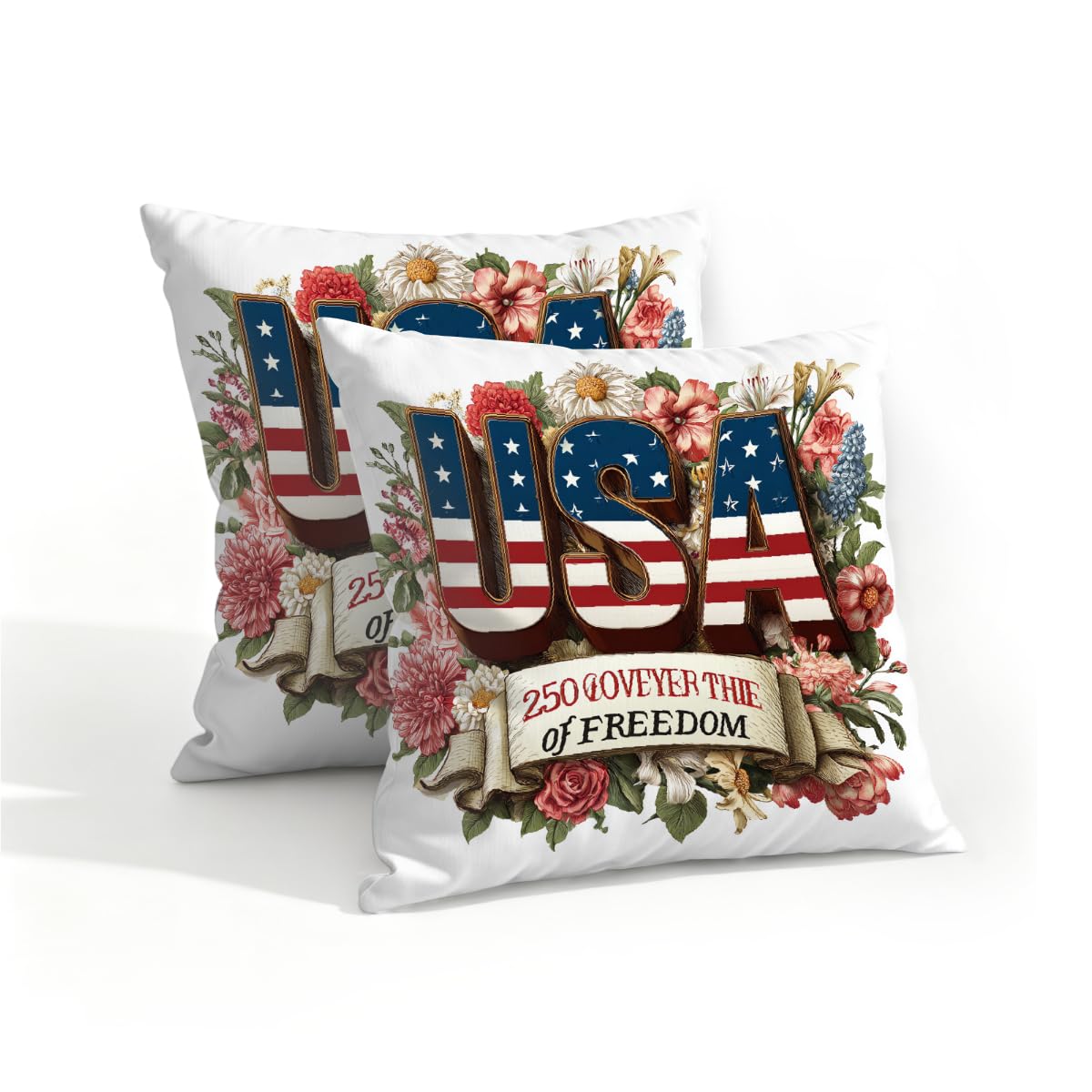 Outdoor Pillow Covers Waterproof Pillowcases 16x16in Set of 2 USA Independence Day 250th Freedom Decorative Throw Cushion Case for Couch Sofa Garden Patio Furniture