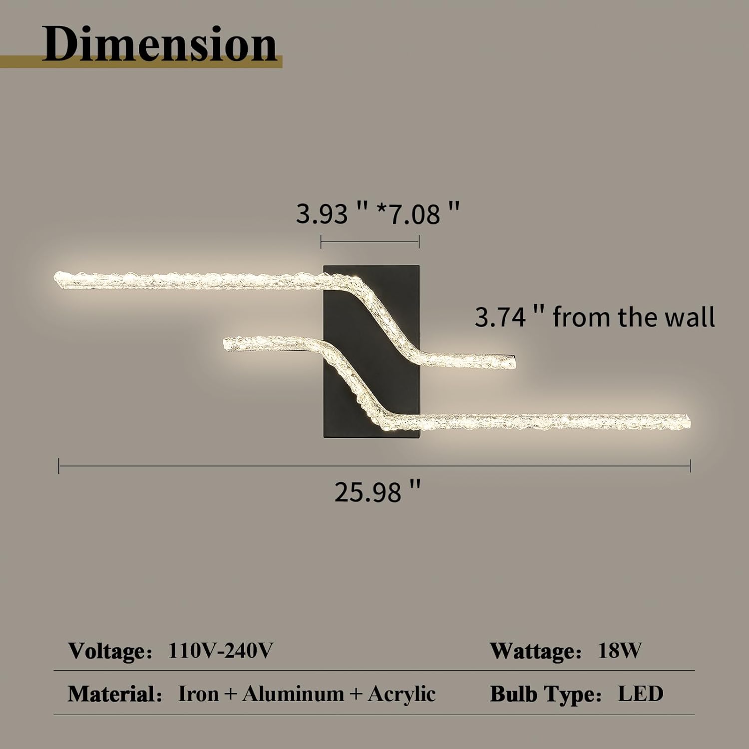 Modern Vanity Light Black 6000k LED Indoor Wall Lamp Acrylic Wall Light Fixture for Bedroom Living Room Hallway.