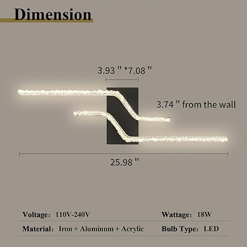 Miniatura 2 de Apliques de pared modernos negros 6000k LED lámpara de pared interior acrílico lámpara de pared para dormitorio, sala de estar, pasillo.