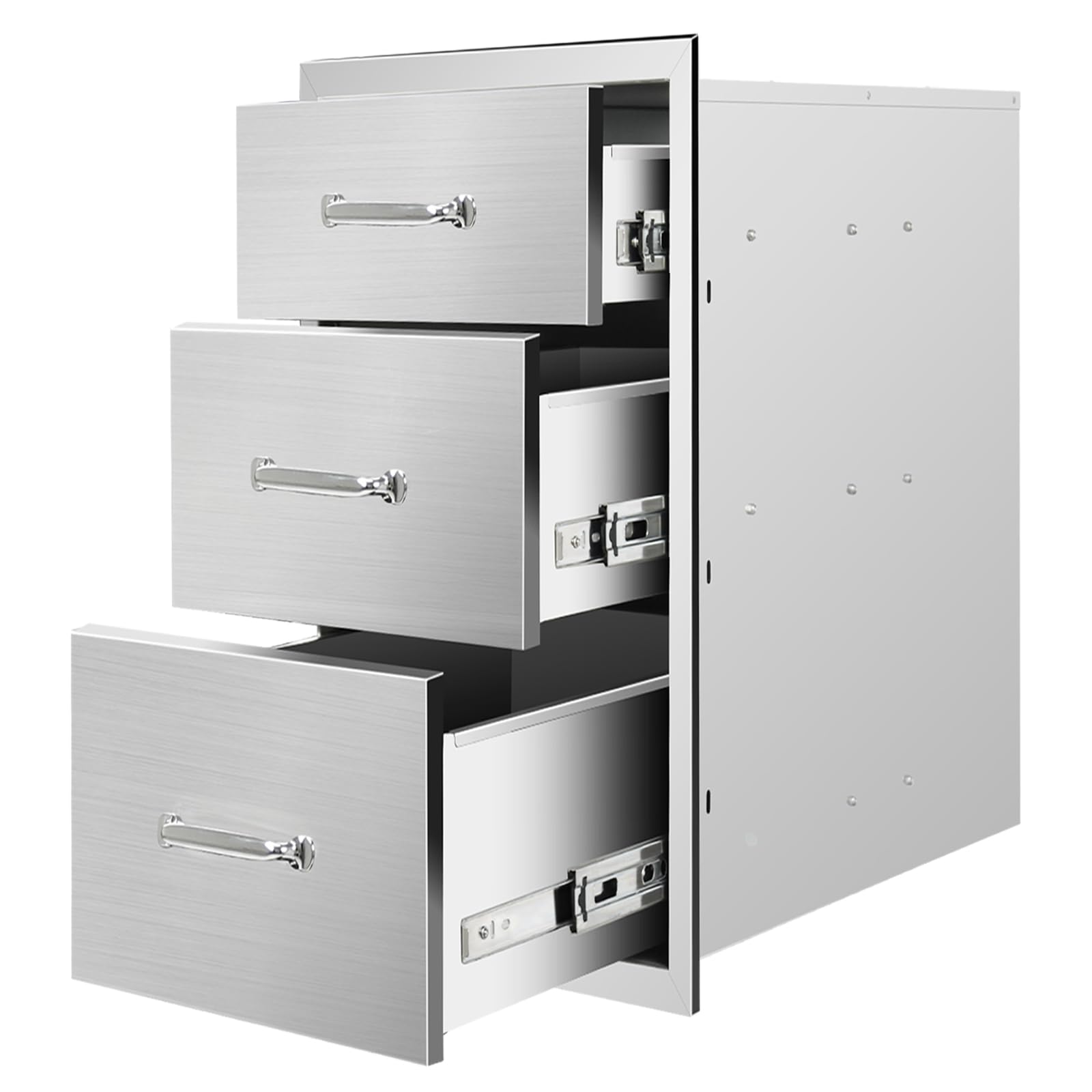 Outdoor Kitchen Drawers 20" W x 27" H x 23" D Flush Mount Triple BBQ Drawers with Chrome Handle Stainless Steel Drawer for Outdoor Kitchen Island, Patio Grill Station