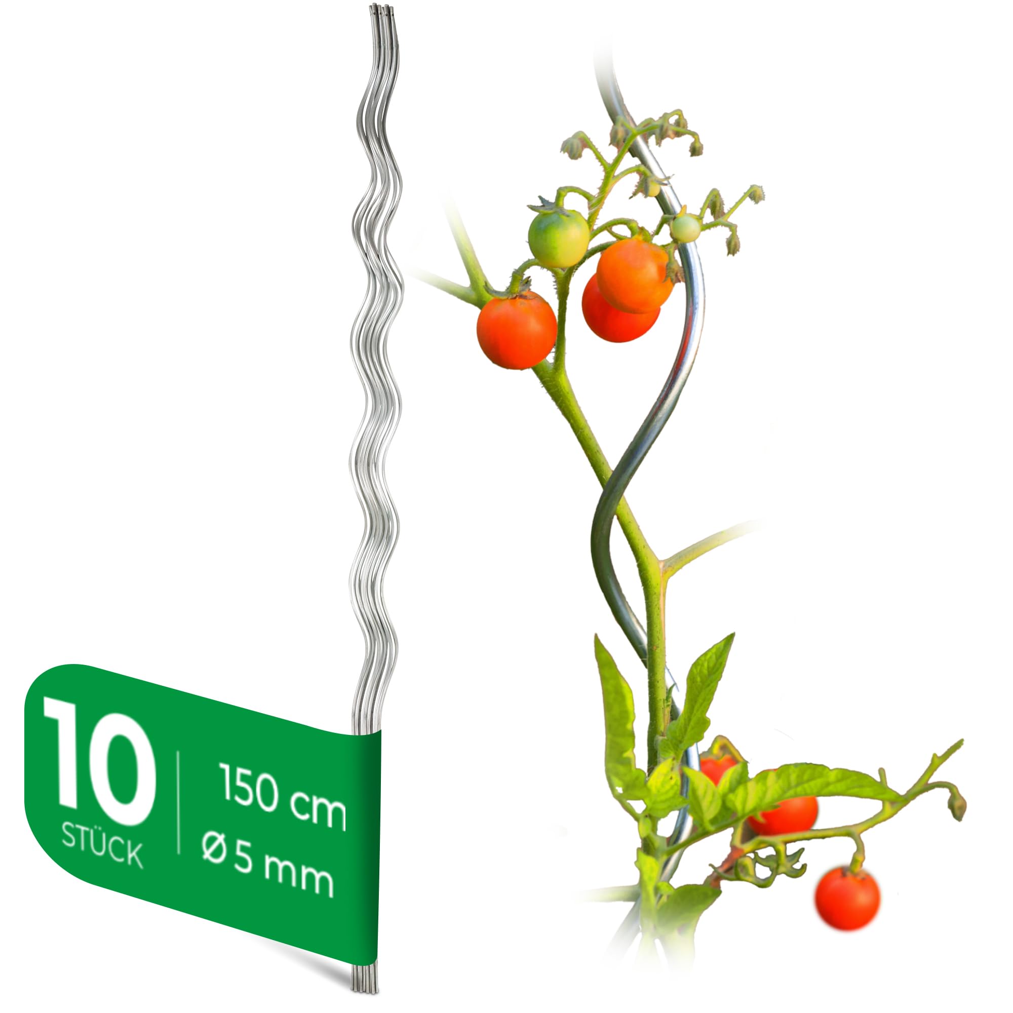 Novatool 10 Tomatenstäbe 150 cm x 5 mm Ø Tomatenspiralstäbe verzinkt Rankstäbe Tomatenstangen 150cm Tomaten Rankhilfe Pflanzstäbe Tomatenstab Pflanzständer Pflanzstecker Tomatenspiralstab 150