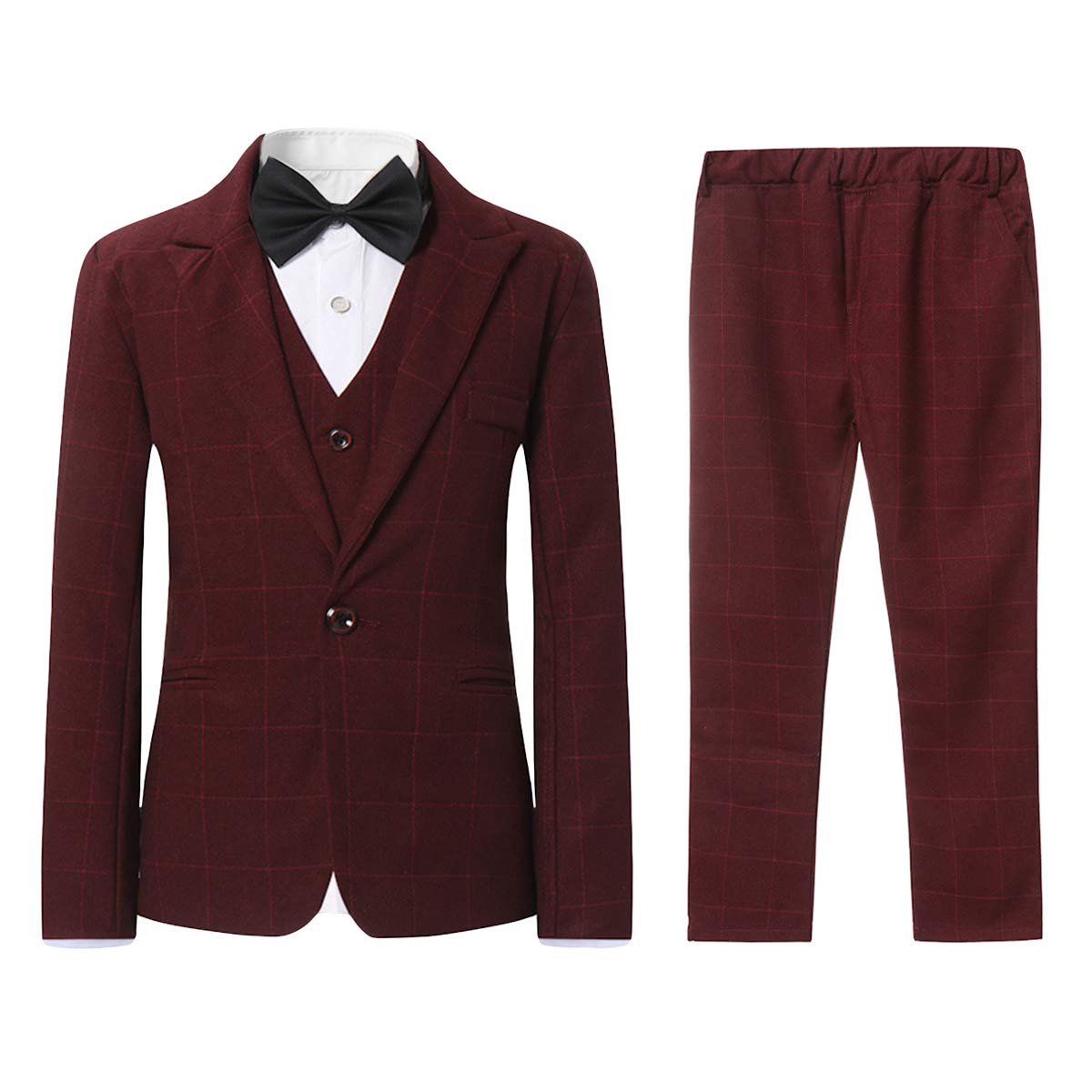 Sliktaa Trajes de niño de 3 piezas de un solo botón a cuadros trajes de color a cuadros trajes de boda fiesta rendimiento blazer chaleco pantalones