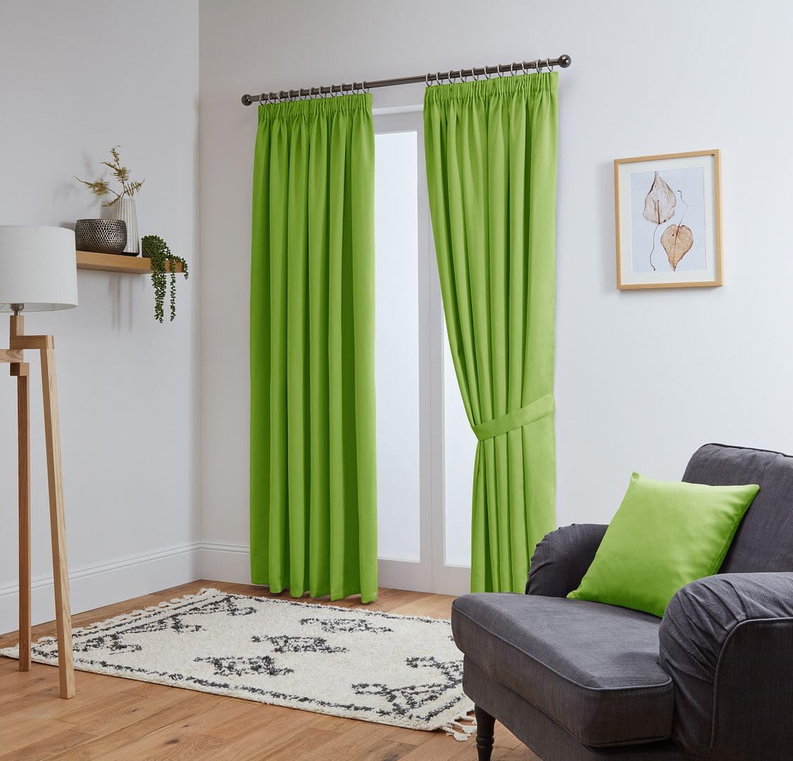 John Aird Blackout Curtains Pencil Pleat with Tie Backs (Lime, W 66" x L 84" (2 Panels) Thermal Energy Saving Curtains for Bedroom & Living Room