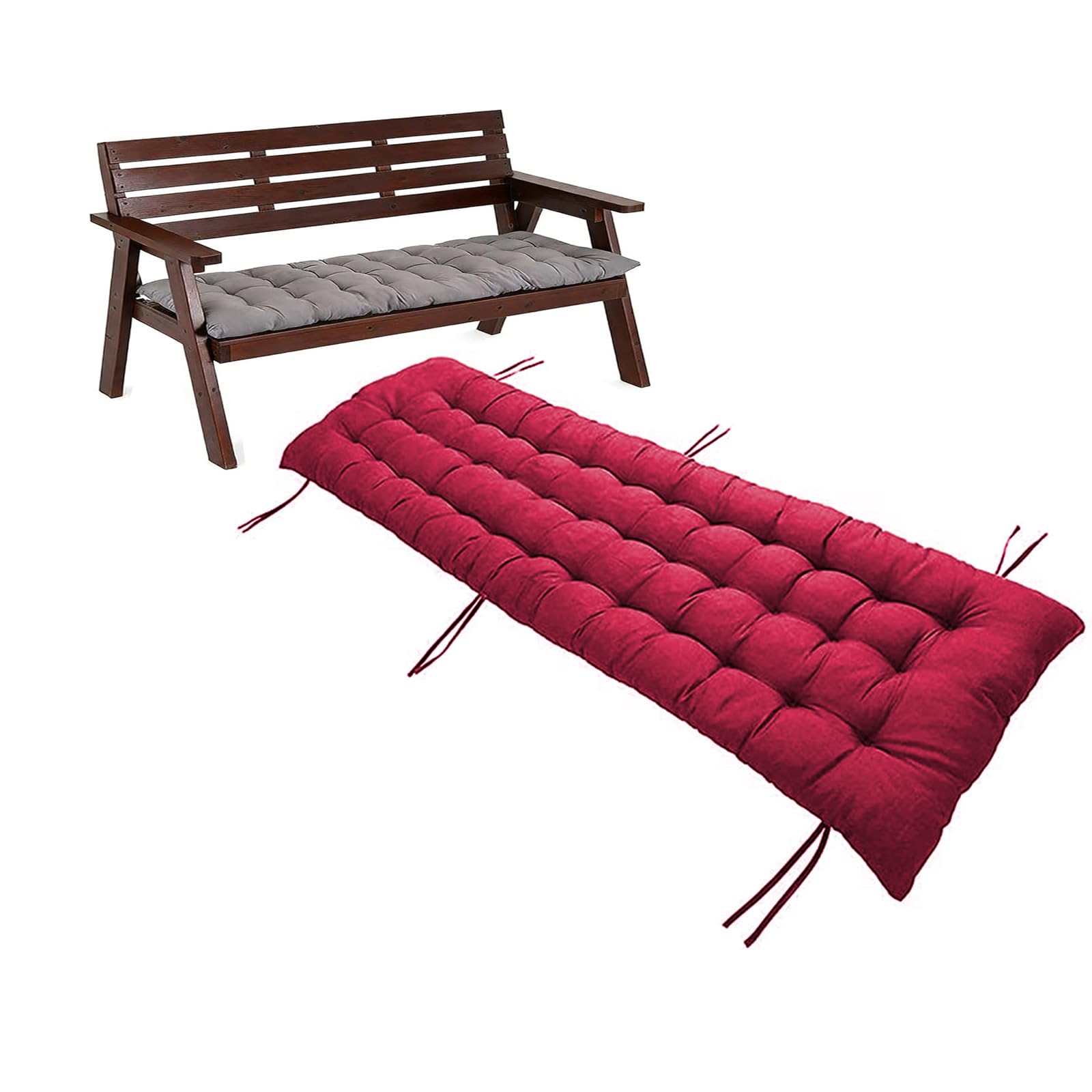 Pongpai Indoor/Outdoor Bench Seat Cushions, Garden Patio Swing Chair Pad with Non-slip Design, Thick Rectangle Furniture Padded (Wine red,53x190cm)