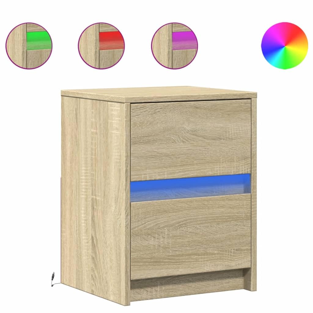 Stilvoller Nachttisch mit RGB-LED-Beleuchtung und Schublade – Langlebiger Holzwerkstoff Beistelltisch für Schlafzimmer und Wohnzimmer, Feuchtigkeitsbeständig und Pflegeleicht