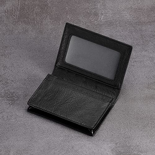 Image of HISCOW Full Grain Leather Business Card Holder Case | Minimalist EDC wallet, gusset holds 25 cards, ID window, fits folded bills, bifold profile, premium gifts for men & women