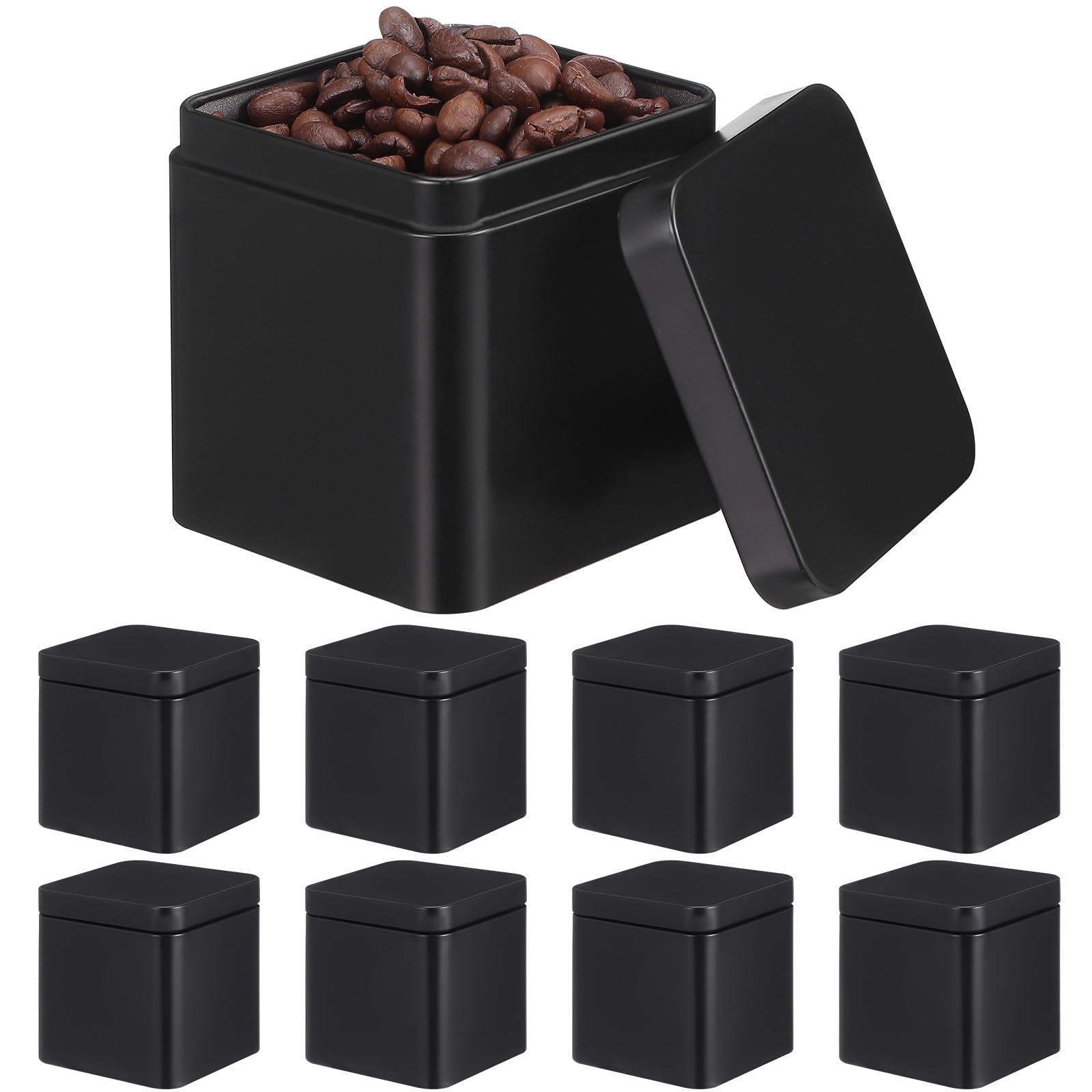 Lot de 10 Boîtes en Fer-blanc Carrées Noires, Légères et Hermétiques, Rangement de Petites Objets Thé
