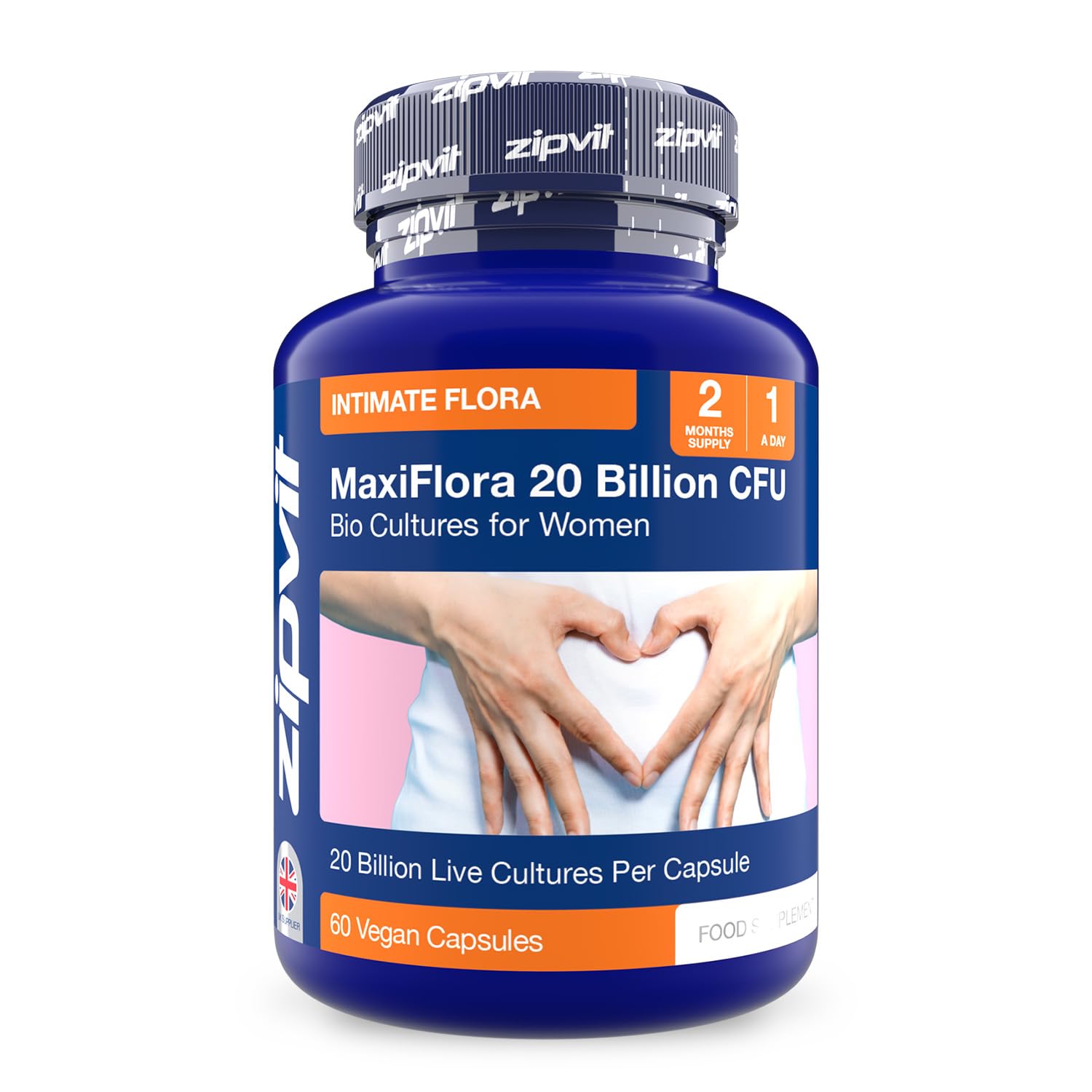 Zipvit Probiotics for Women 20 Billion CFU, Intimate Probiotics with 3 Bio Cultures, 60 Vegan Capsules, 2 Months Supply, Shelf Stable and Travel Friendly