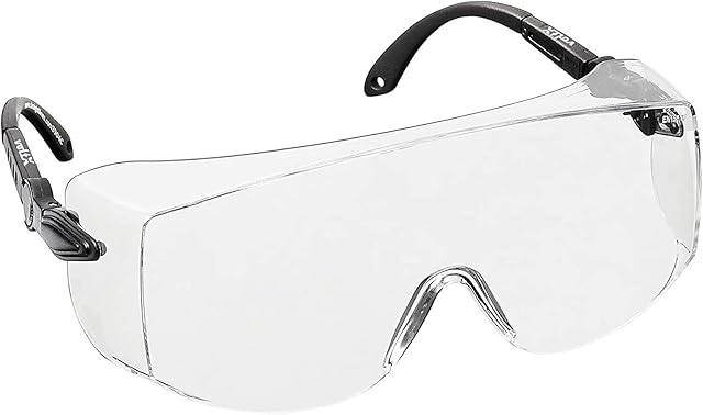 voltX 'OVERSPECS' Large Size, Industrial Safety Over Glasses - UKCA & CE EN166f certified (Clear Lens) - individually adjustable temples - antifog, scratch resistant, UV400 protection